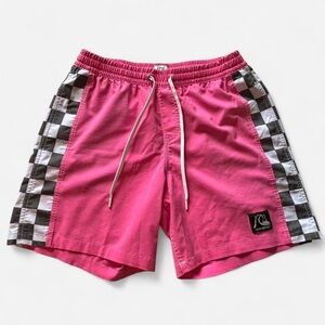 Quiksilver Pink and Black Checkered Athletic Shorts